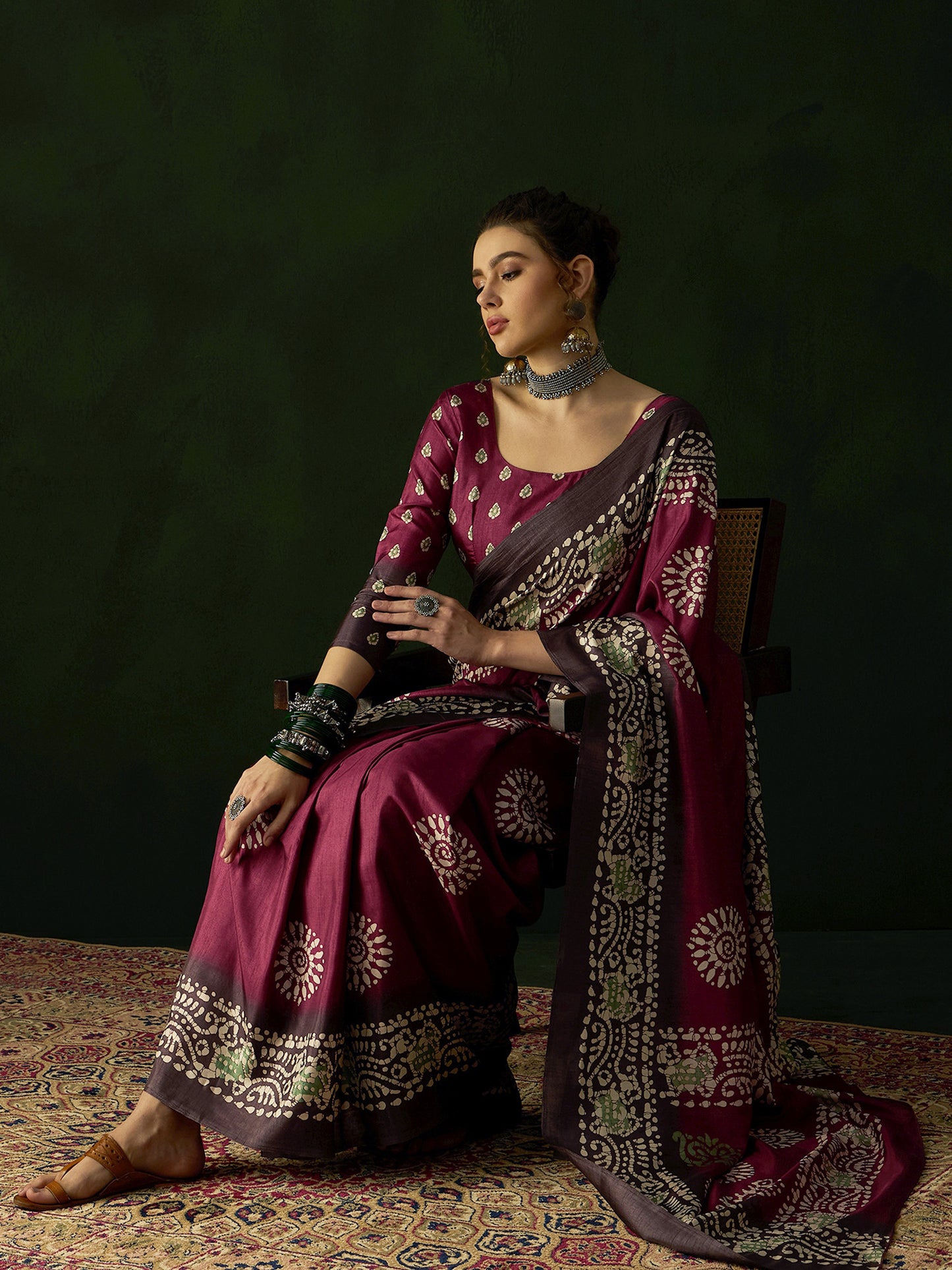 Women's Dola Silk Magenta Printed Designer Saree With Blouse Piece