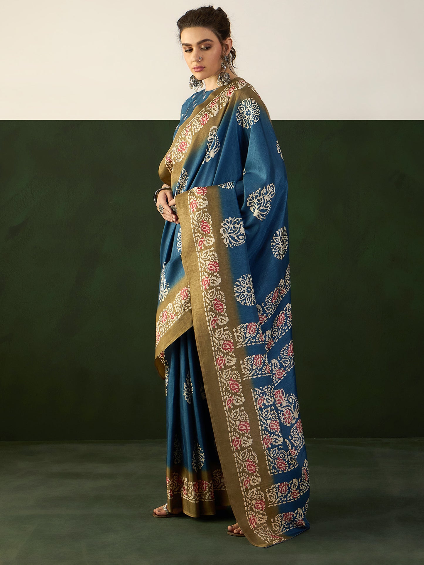 Women's Dola Silk Teal blue Printed Designer Saree With Blouse Piece