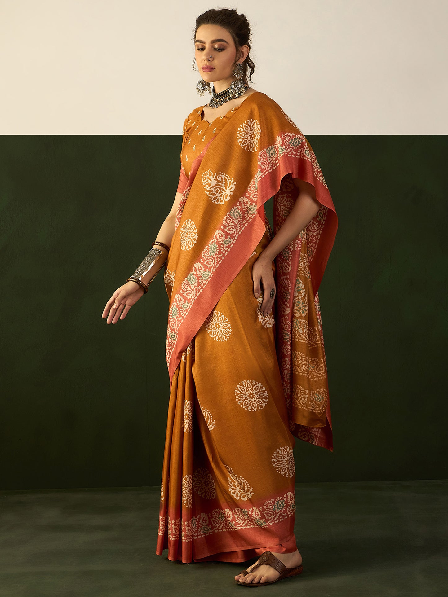 Women's Dola Silk Mustard Printed Designer Saree With Blouse Piece