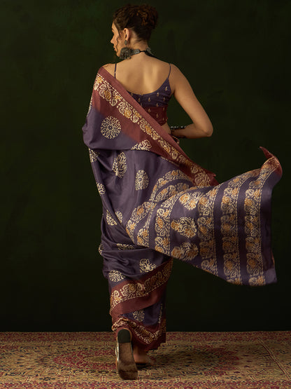 Women's Dola Silk Purple Printed Designer Saree With Blouse Piece