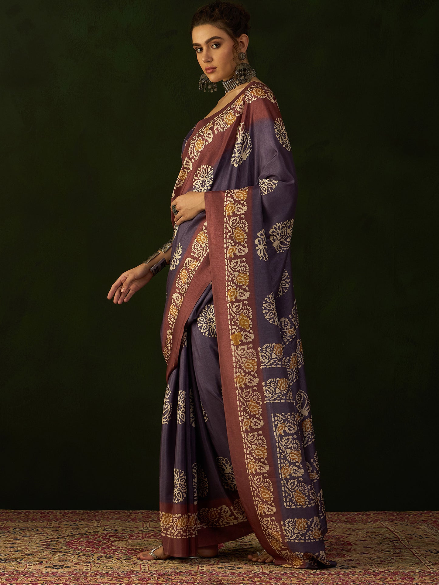 Women's Dola Silk Purple Printed Designer Saree With Blouse Piece