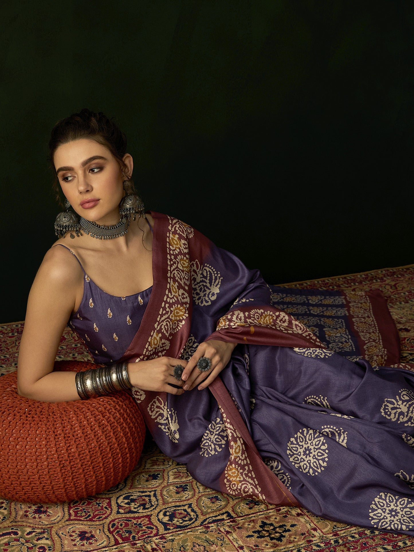 Women's Dola Silk Purple Printed Designer Saree With Blouse Piece