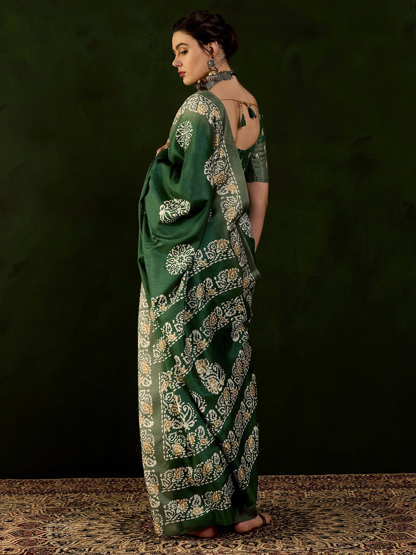Women's Dola Silk Green Printed Designer Saree With Blouse Piece