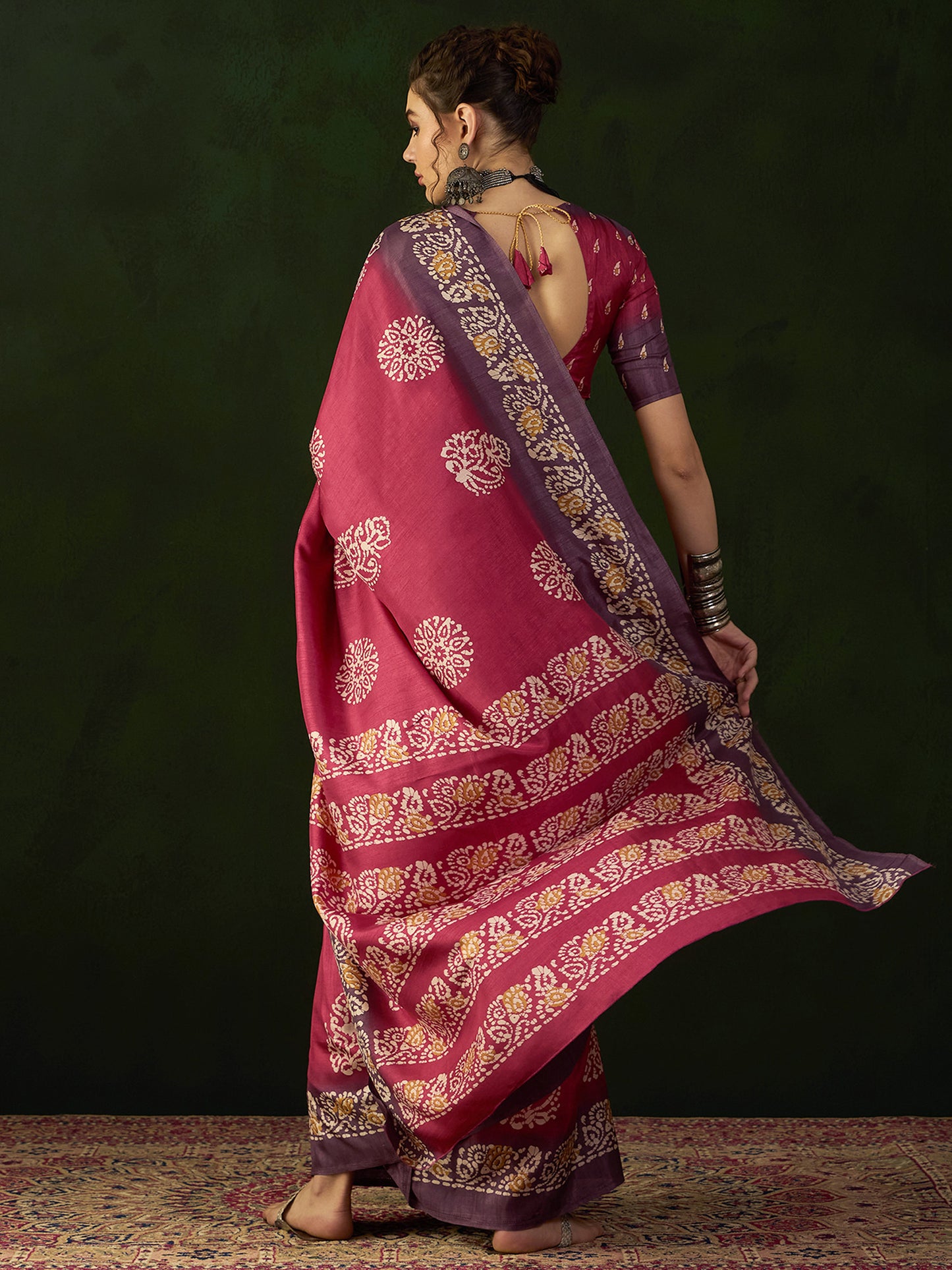 Women's Dola Silk Pink Printed Designer Saree With Blouse Piece