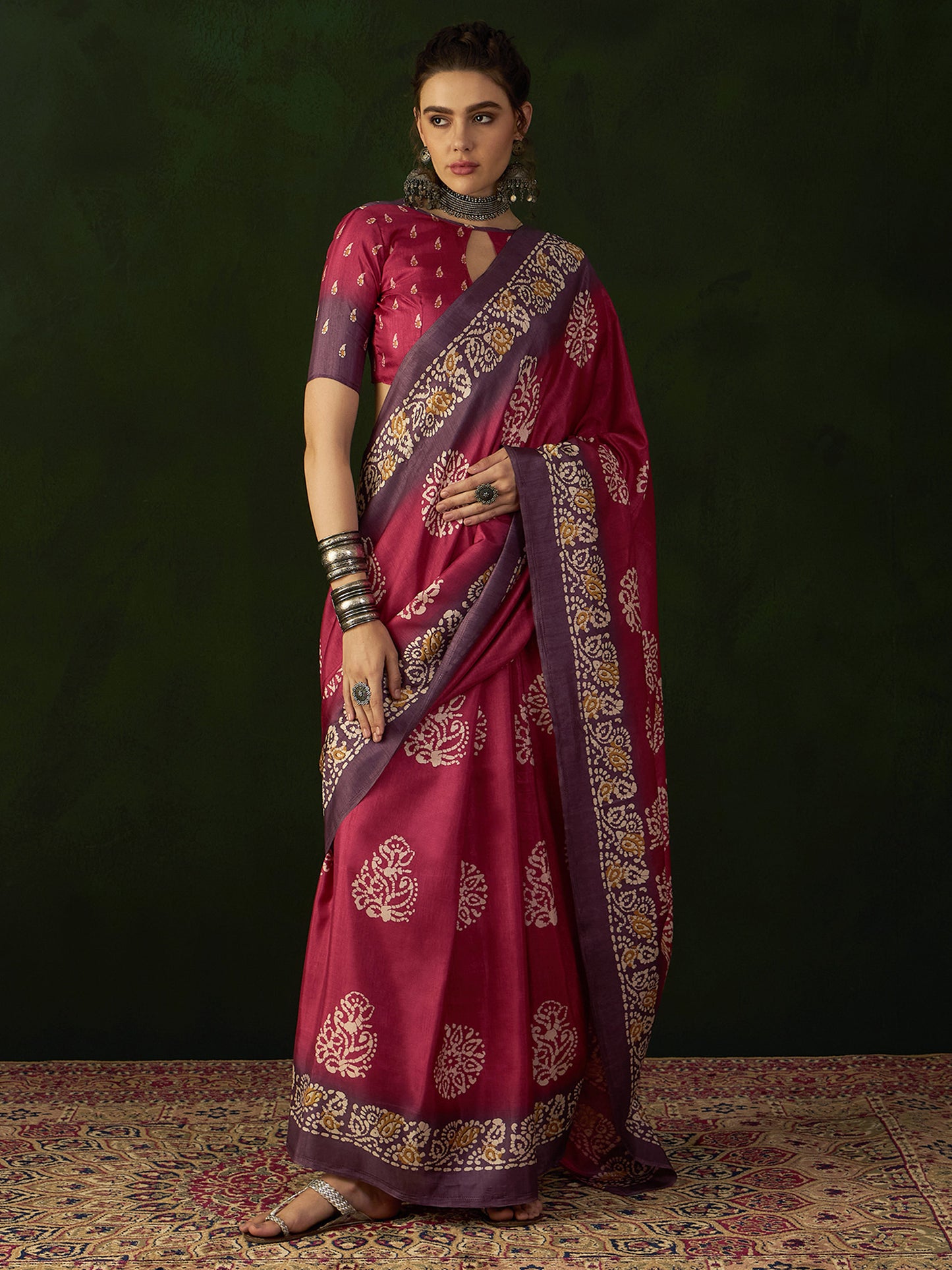 Women's Dola Silk Pink Printed Designer Saree With Blouse Piece
