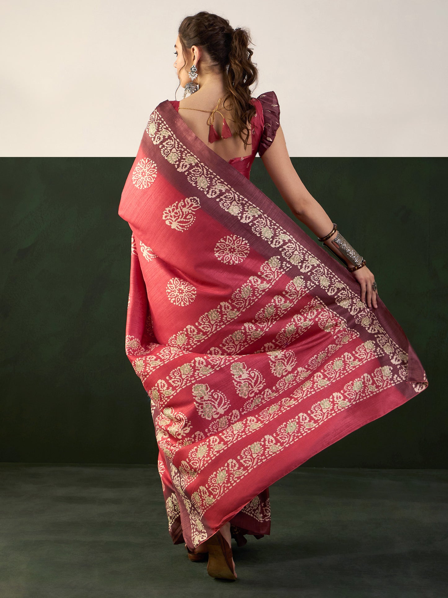 Women's Dola Silk Maroon Printed Designer Saree With Blouse Piece