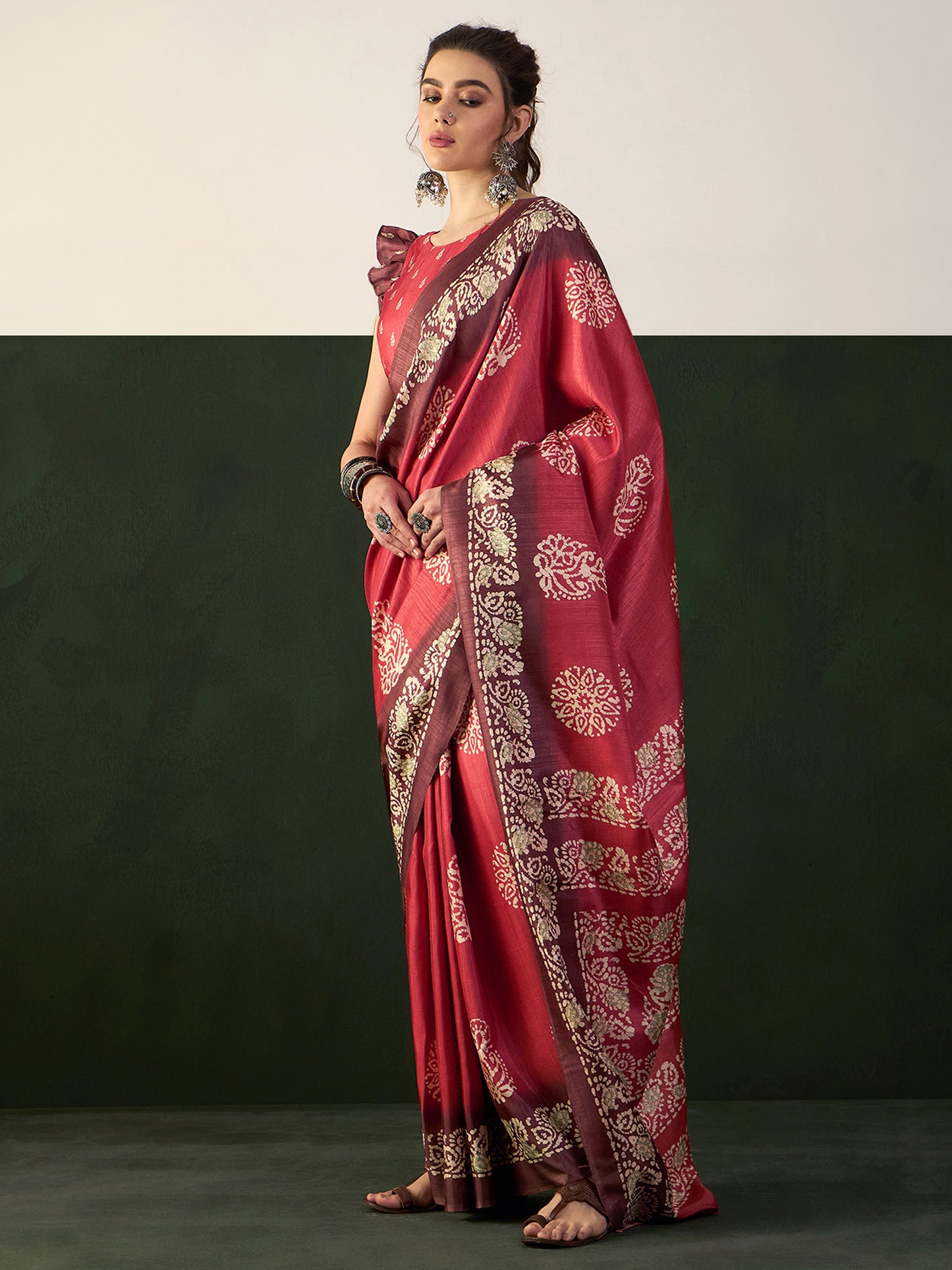 Women's Dola Silk Maroon Printed Designer Saree With Blouse Piece