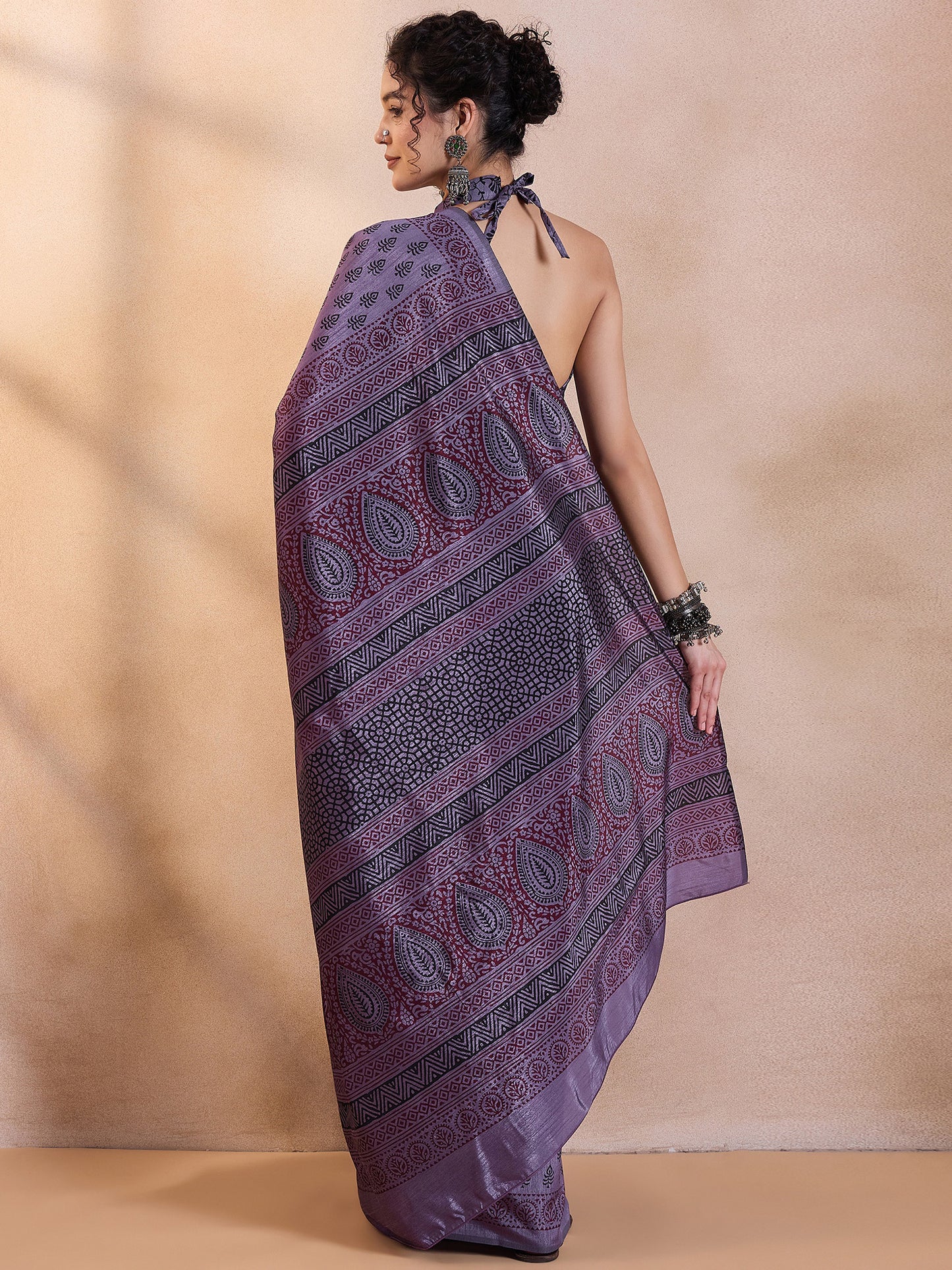 Women's Dola Silk Mauve Printed Designer Saree With Blouse Piece