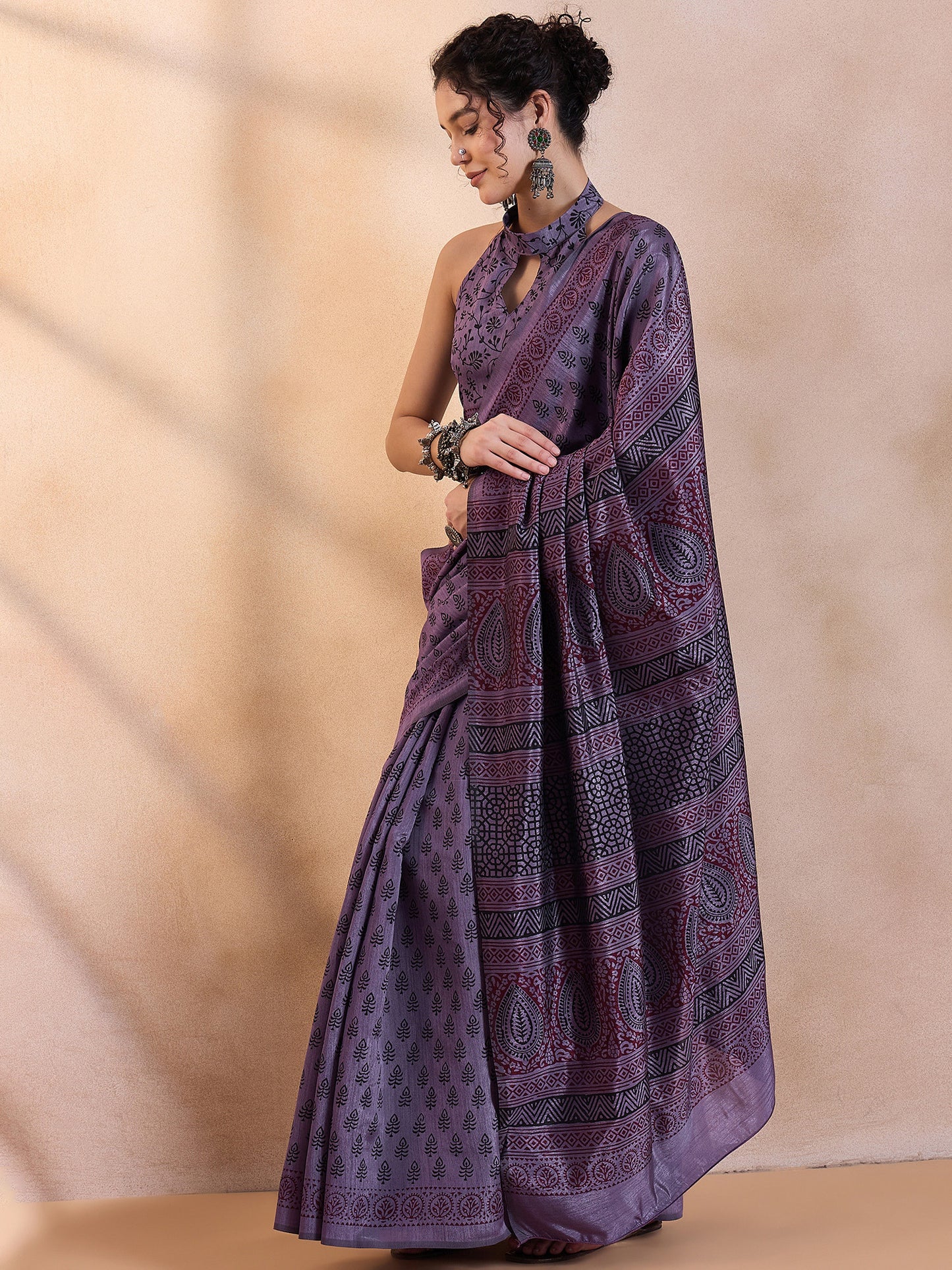 Women's Dola Silk Mauve Printed Designer Saree With Blouse Piece
