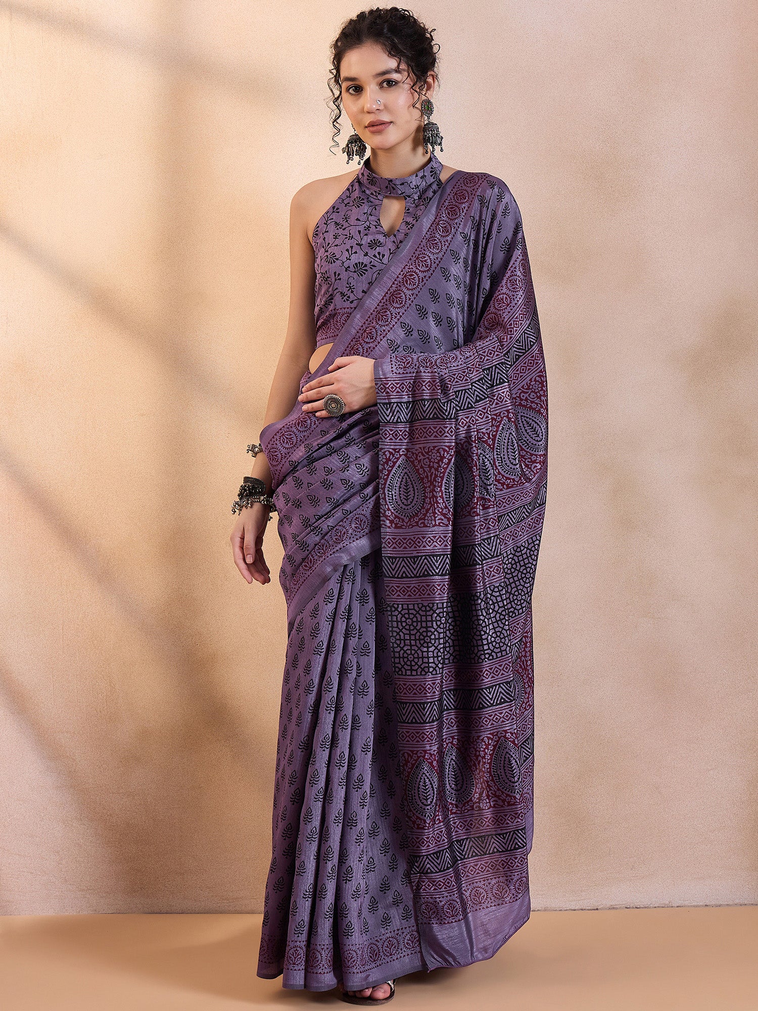 Women's Dola Silk Mauve Printed Designer Saree With Blouse Piece