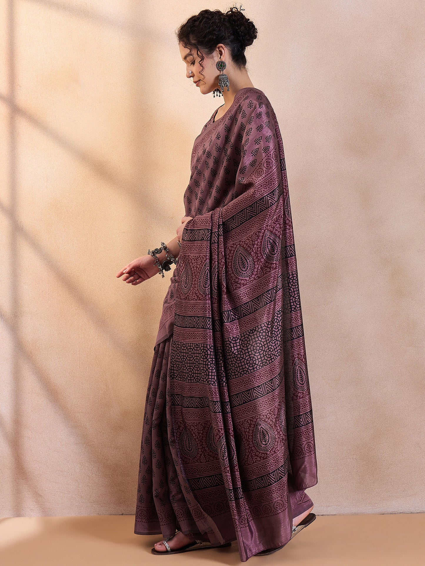 Women's Dola Silk Brown Printed Designer Saree With Blouse Piece