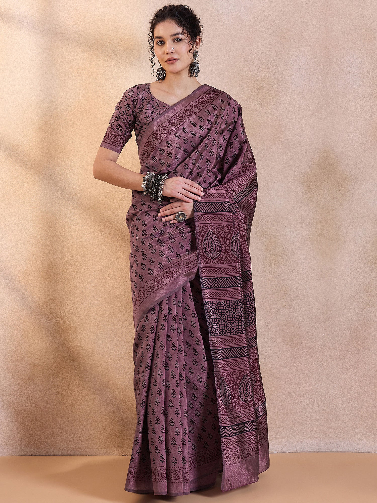 Women's Dola Silk Brown Printed Designer Saree With Blouse Piece
