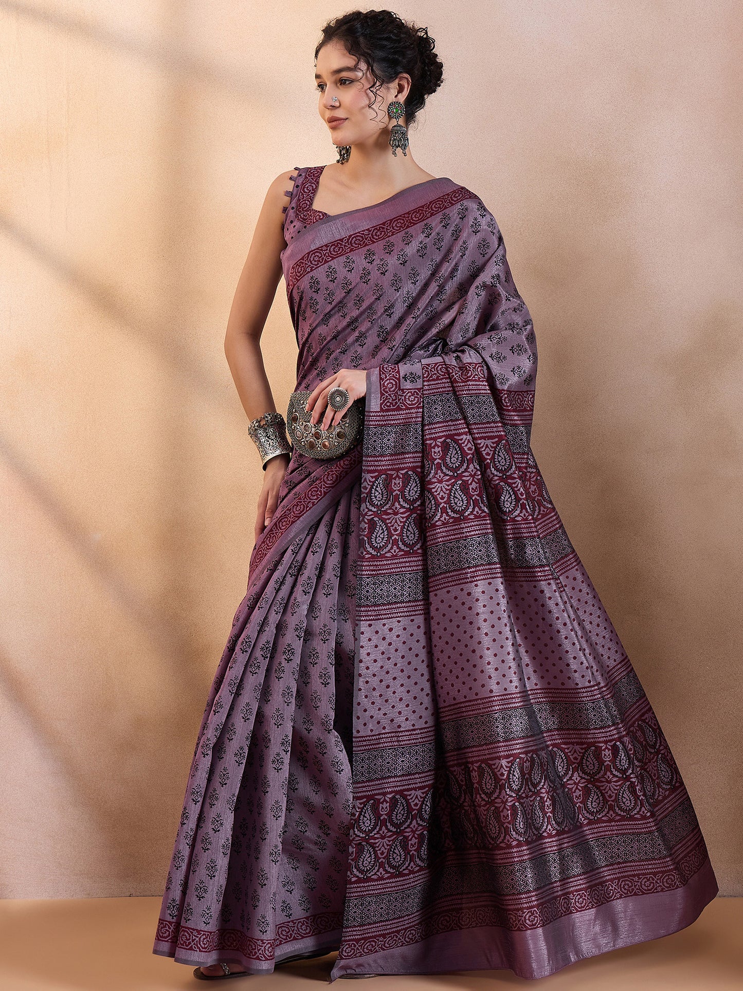 Women's Dola Silk Mauve Printed Designer Saree With Blouse Piece