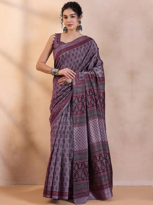 Women's Dola Silk Mauve Printed Designer Saree With Blouse Piece