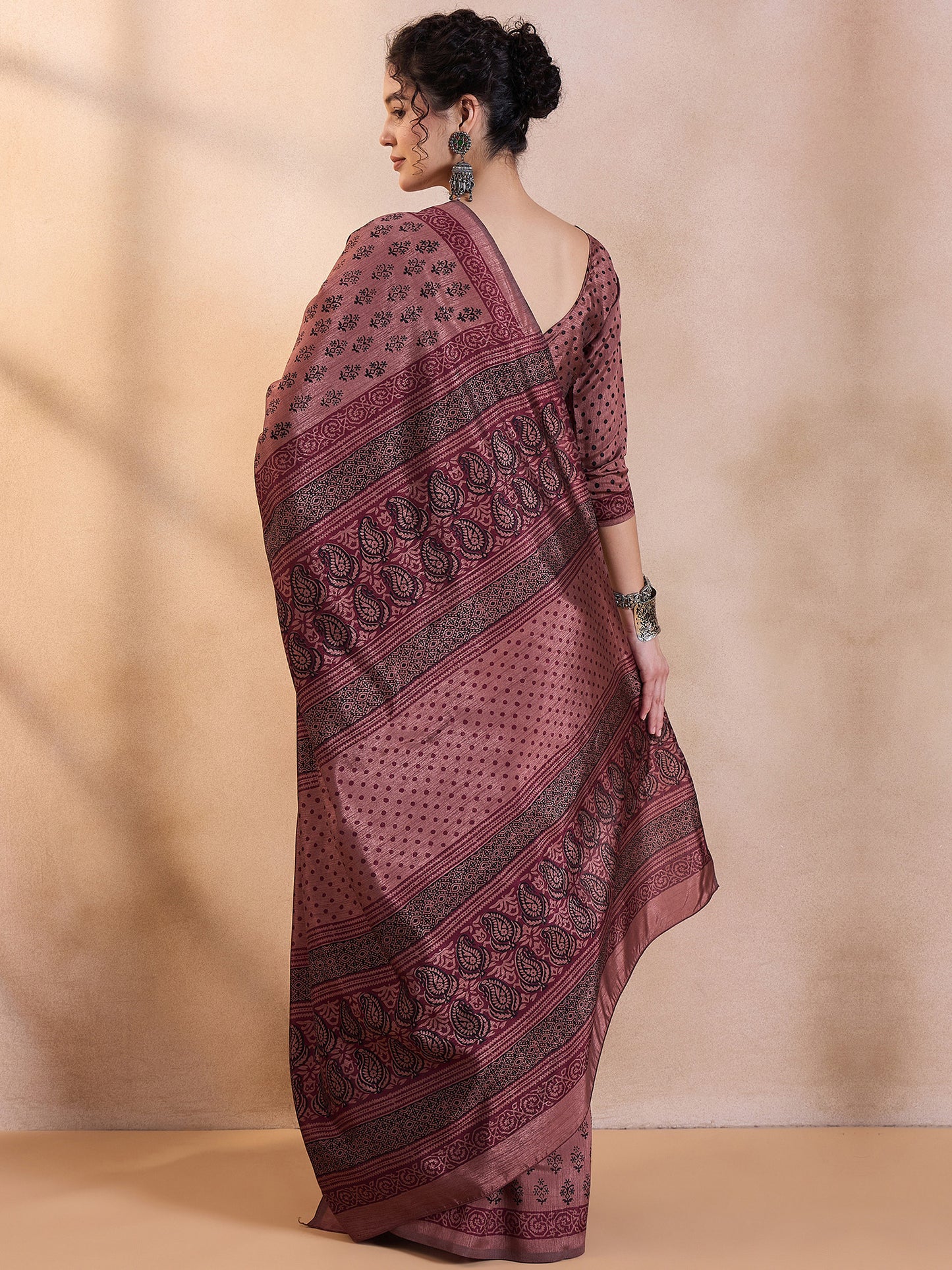 Women's Dola Silk Brown Printed Designer Saree With Blouse Piece