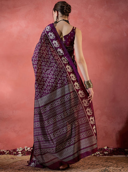 Women's Dola Silk Magenta Printed Designer Saree With Blouse Piece