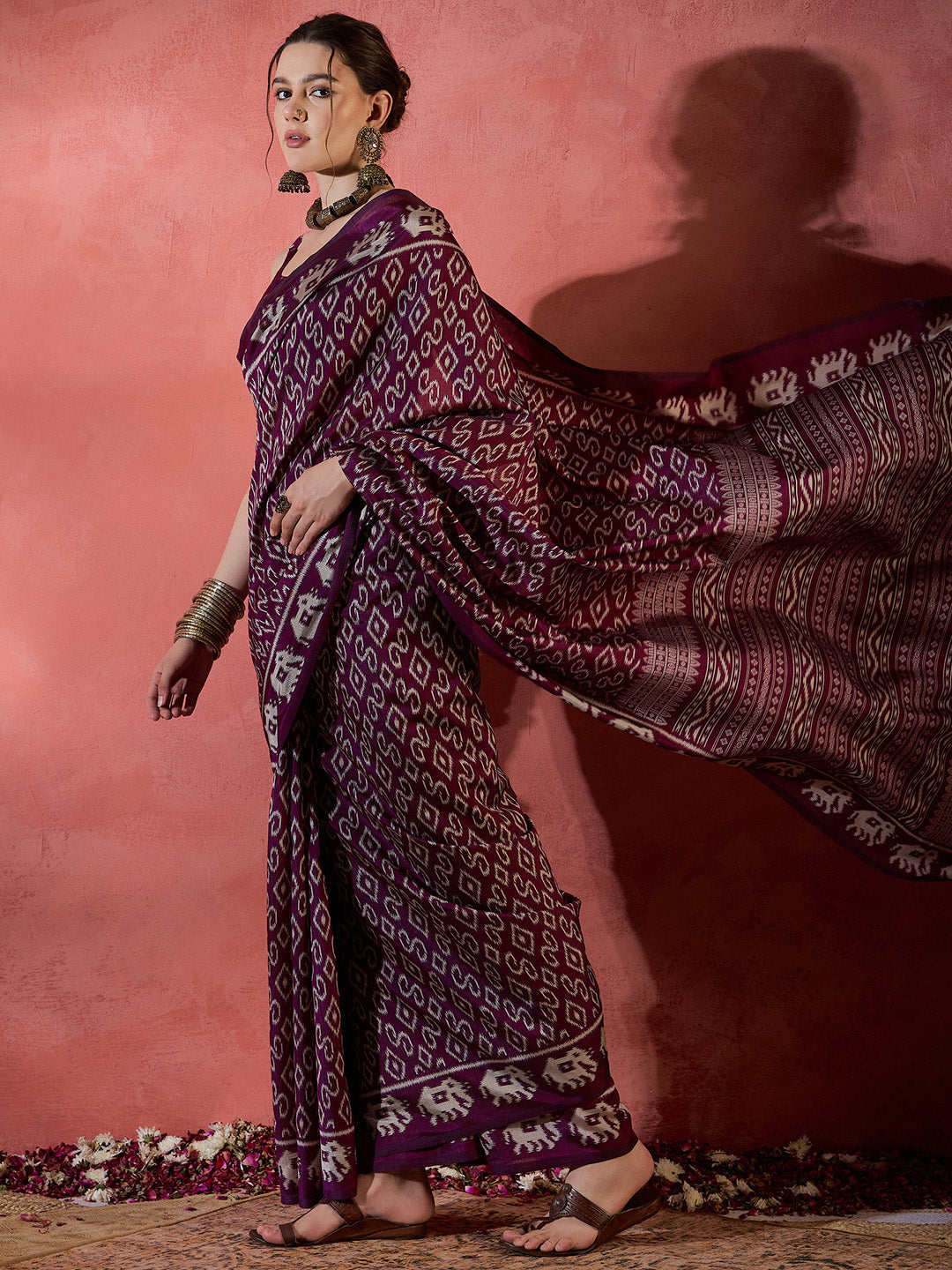 Women's Dola Silk Magenta Printed Designer Saree With Blouse Piece