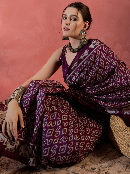 Women's Dola Silk Magenta Printed Designer Saree With Blouse Piece