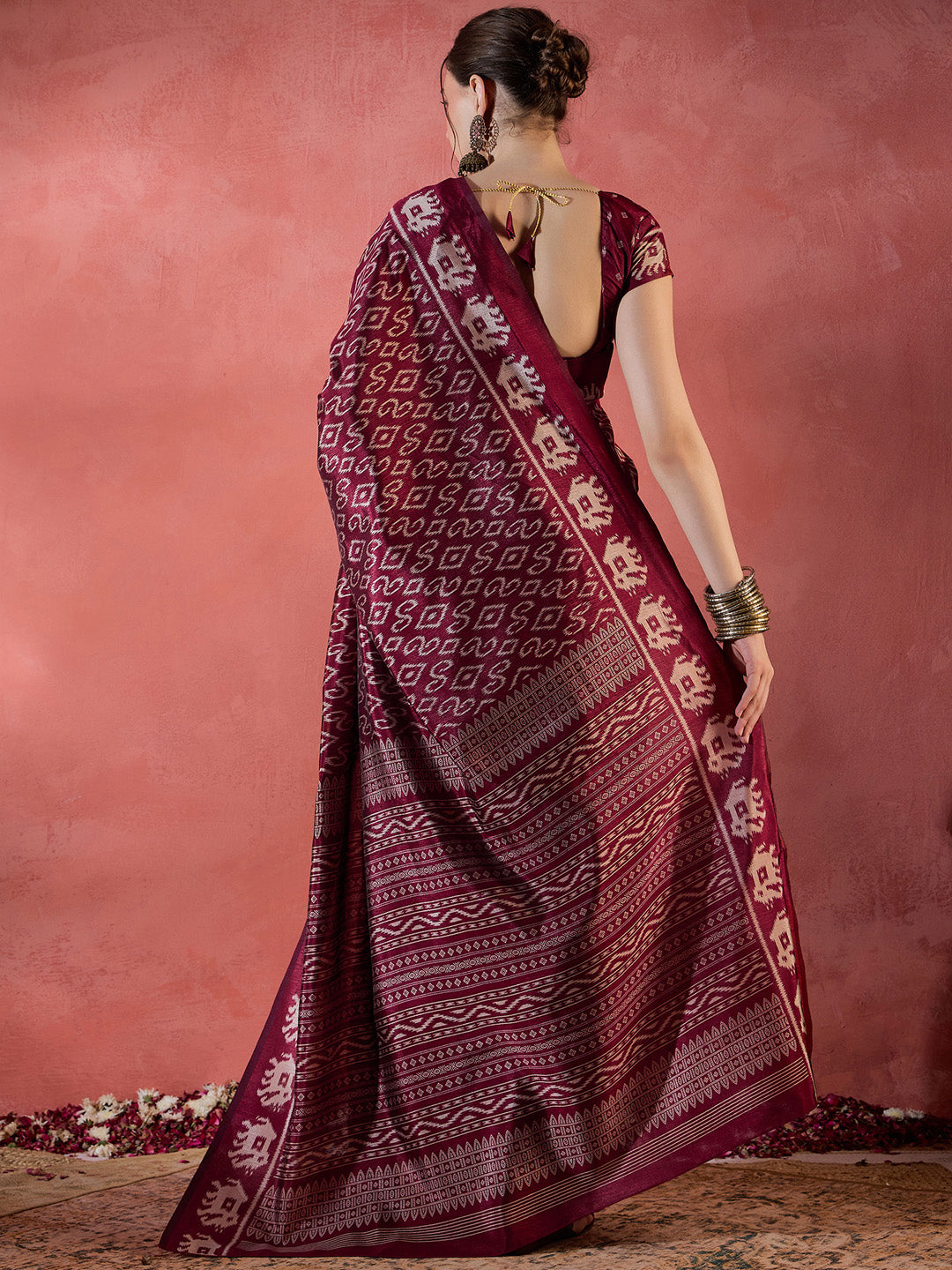 Women's Dola Silk Maroon Printed Designer Saree With Blouse Piece