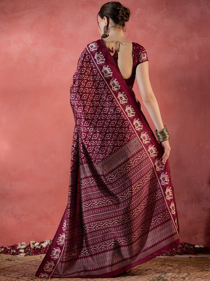 Women's Dola Silk Maroon Printed Designer Saree With Blouse Piece