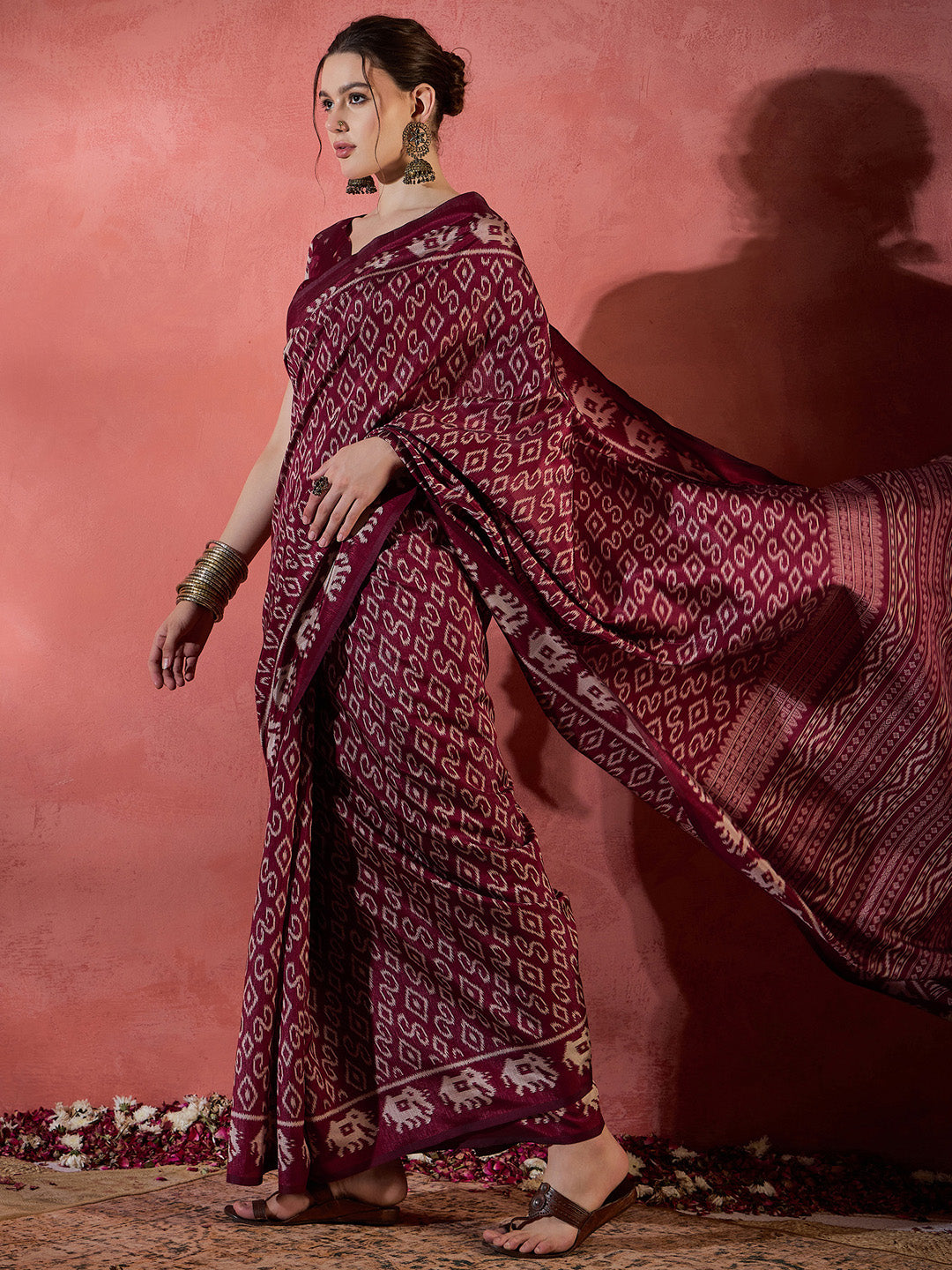 Women's Dola Silk Maroon Printed Designer Saree With Blouse Piece