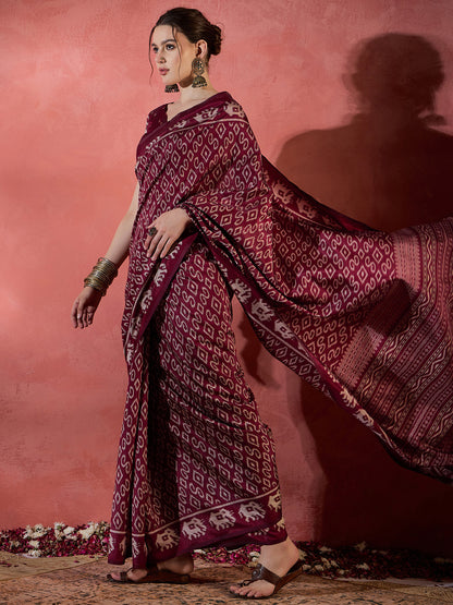 Women's Dola Silk Maroon Printed Designer Saree With Blouse Piece