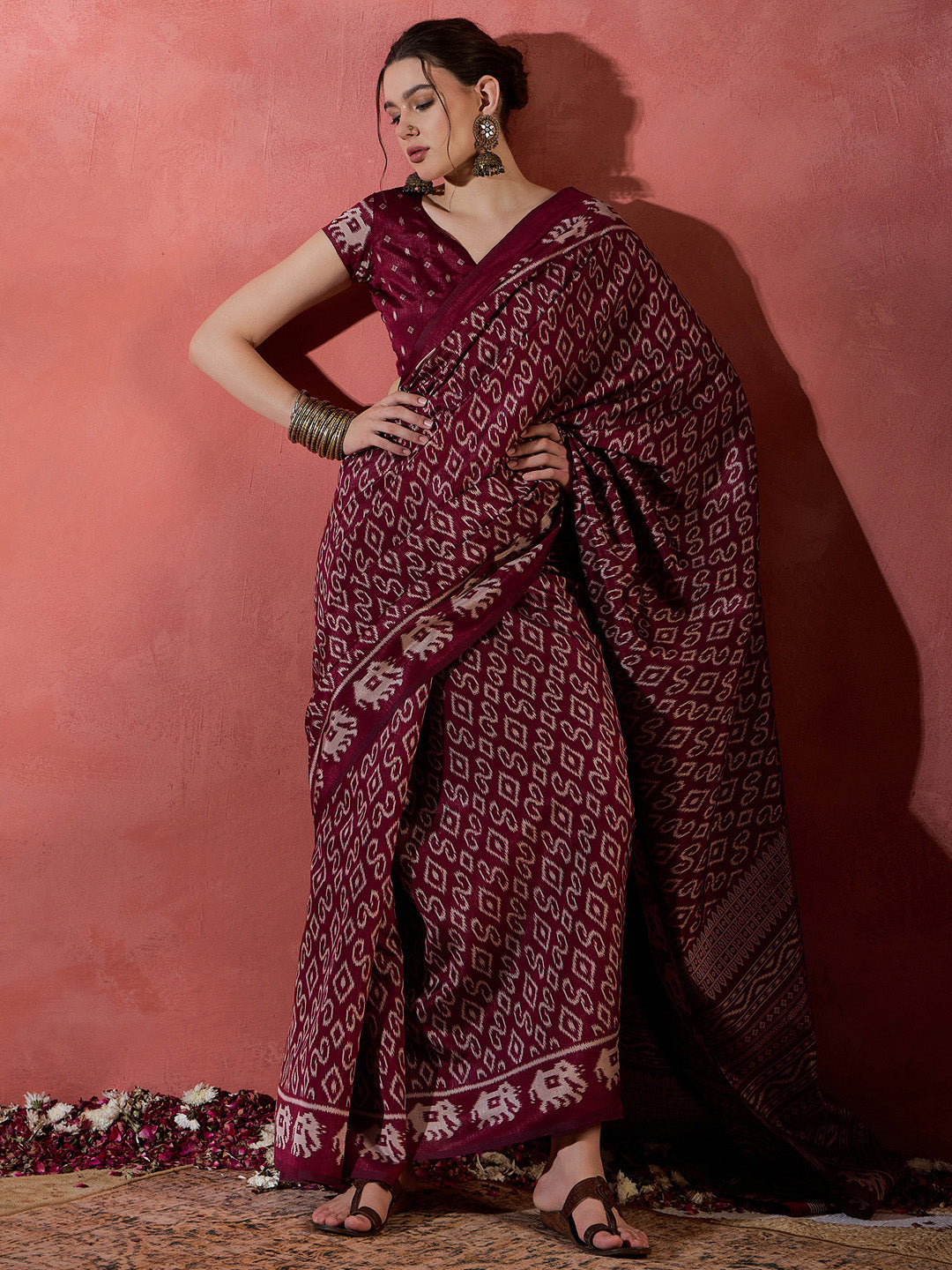 Women's Dola Silk Maroon Printed Designer Saree With Blouse Piece