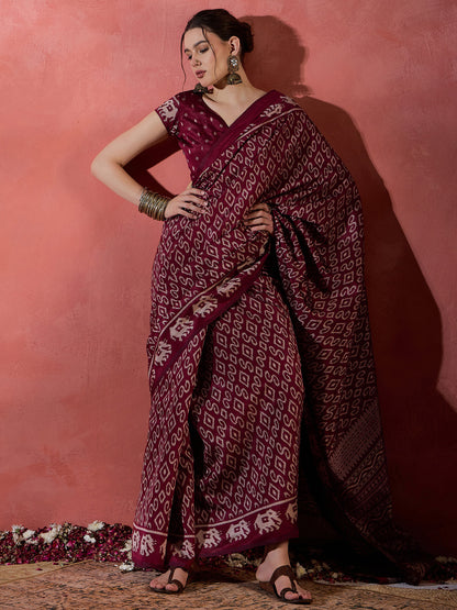 Women's Dola Silk Maroon Printed Designer Saree With Blouse Piece