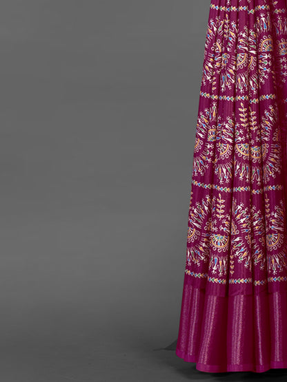 Women's Dola Silk Magenta Printed Designer Saree With Blouse Piece