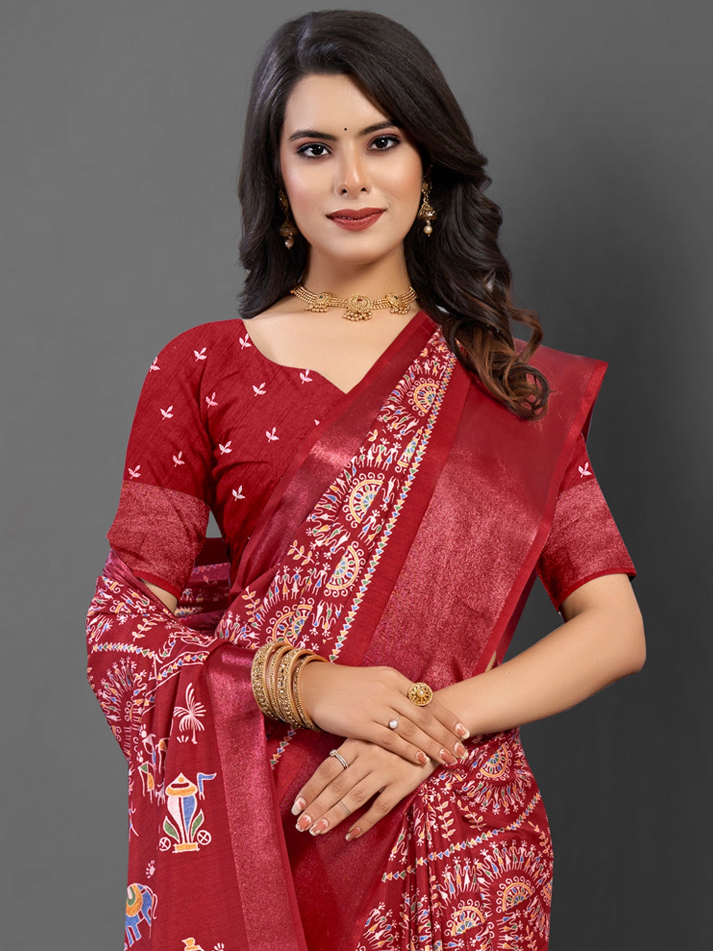 Women's Dola Silk Maroon Printed Designer Saree With Blouse Piece