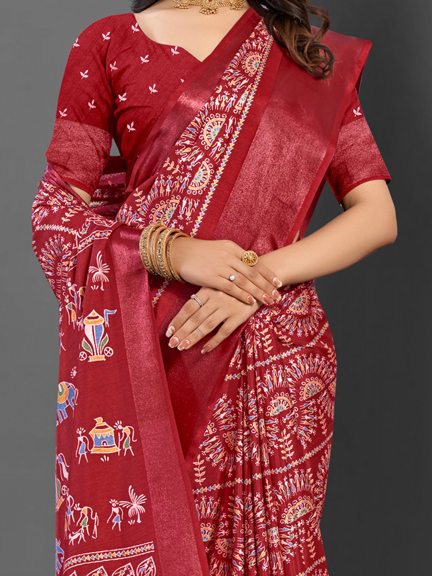 Women's Dola Silk Maroon Printed Designer Saree With Blouse Piece