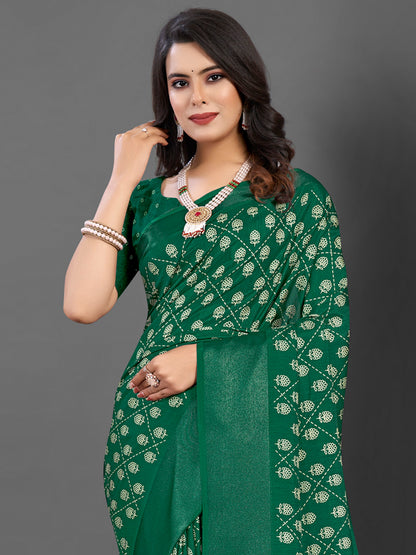 Women's Dola Silk Green Printed Designer Saree With Blouse Piece