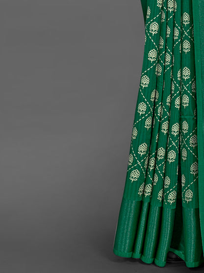Women's Dola Silk Green Printed Designer Saree With Blouse Piece