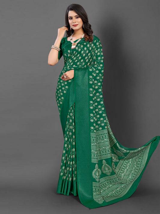Women's Dola Silk Green Printed Designer Saree With Blouse Piece