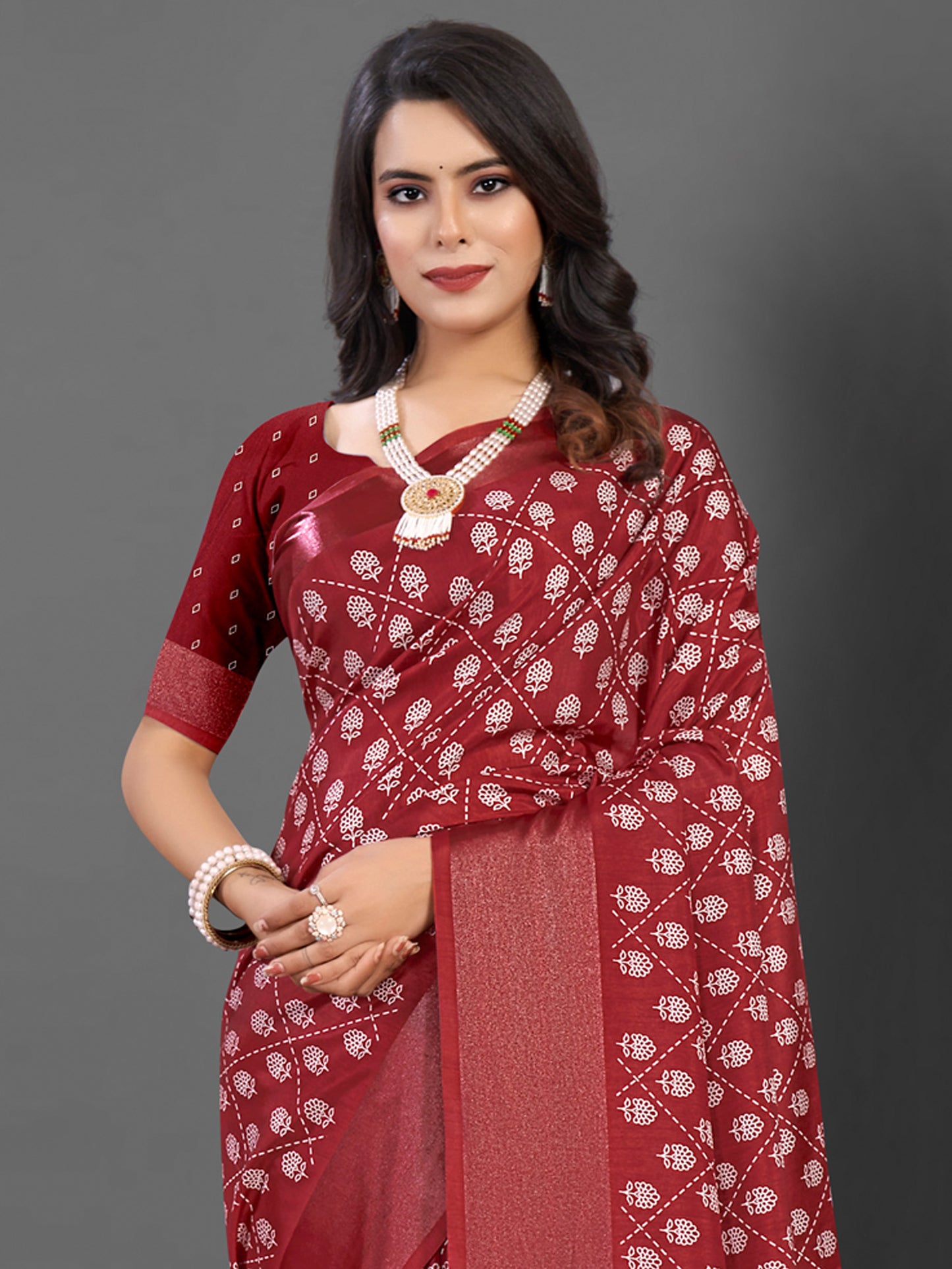 Women's Dola Silk Maroon Printed Designer Saree With Blouse Piece