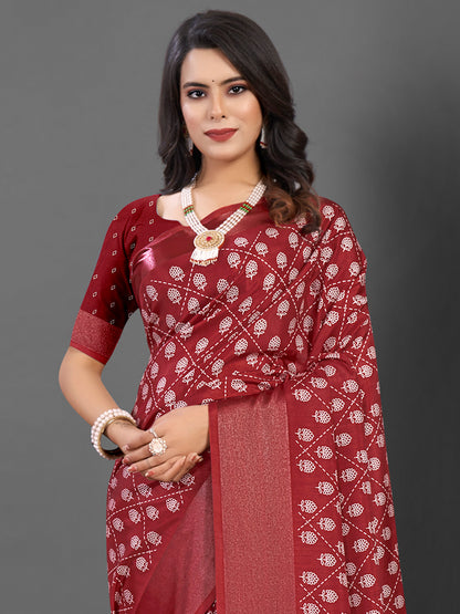 Women's Dola Silk Maroon Printed Designer Saree With Blouse Piece