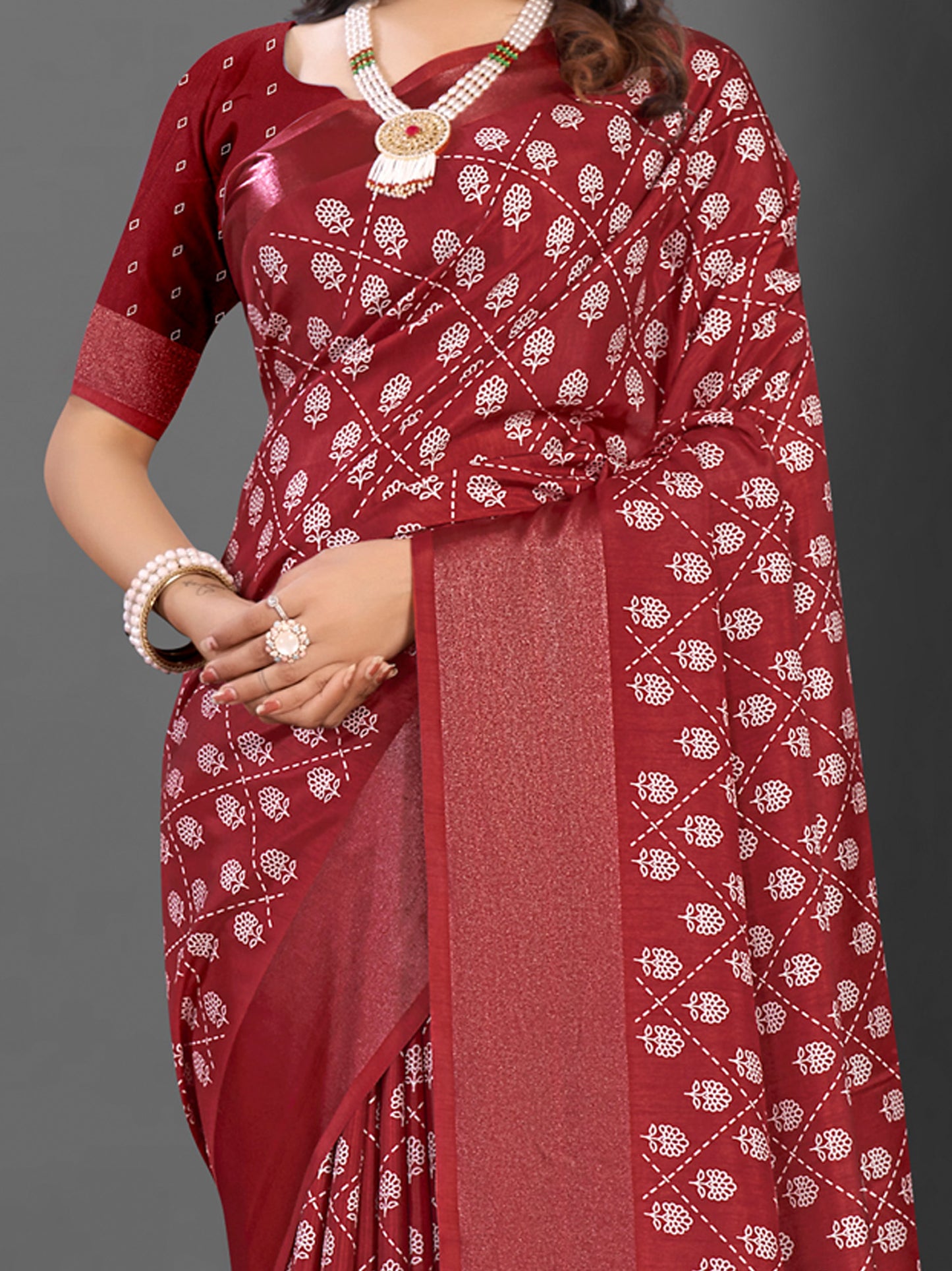 Women's Dola Silk Maroon Printed Designer Saree With Blouse Piece