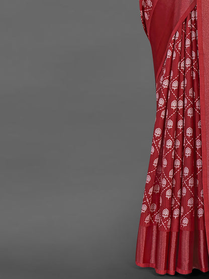 Women's Dola Silk Maroon Printed Designer Saree With Blouse Piece