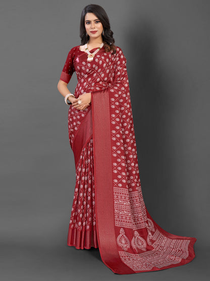 Women's Dola Silk Maroon Printed Designer Saree With Blouse Piece