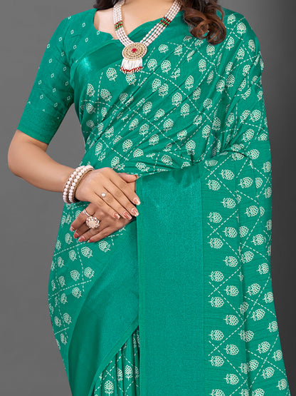 Women's Dola Silk Blue Printed Designer Saree With Blouse Piece