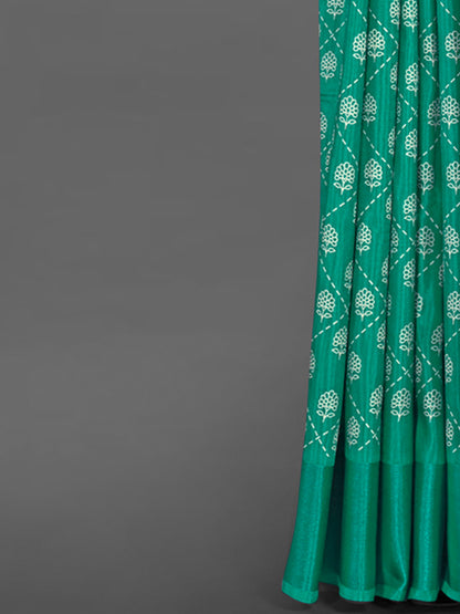 Women's Dola Silk Blue Printed Designer Saree With Blouse Piece