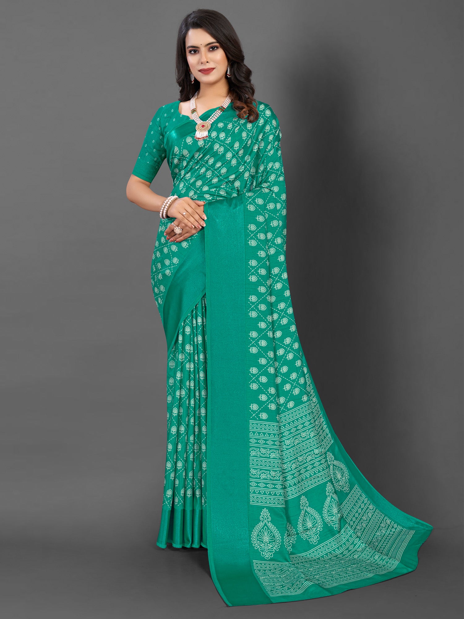 Women's Dola Silk Blue Printed Designer Saree With Blouse Piece