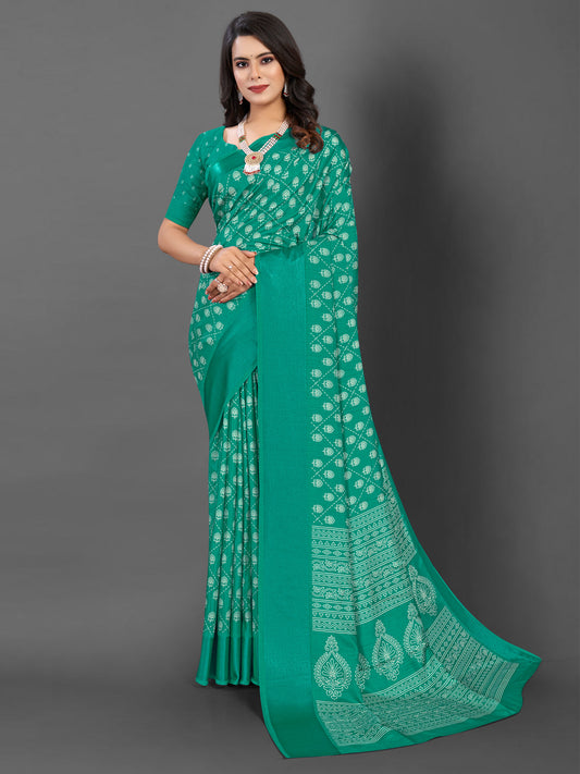 Women's Dola Silk Blue Printed Designer Saree With Blouse Piece