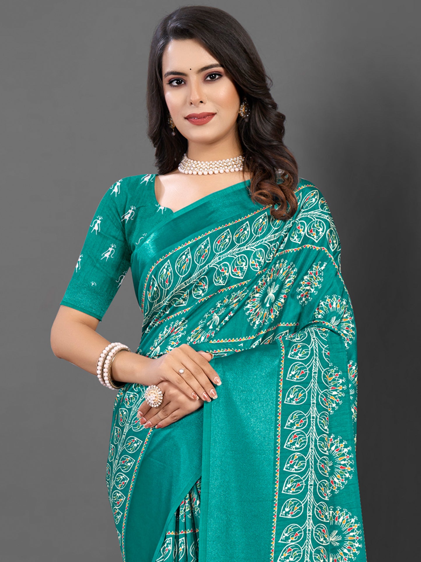 Women's Dola Silk Blue Printed Designer Saree With Blouse Piece