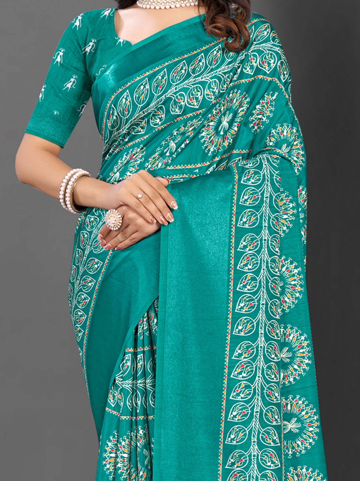 Women's Dola Silk Blue Printed Designer Saree With Blouse Piece