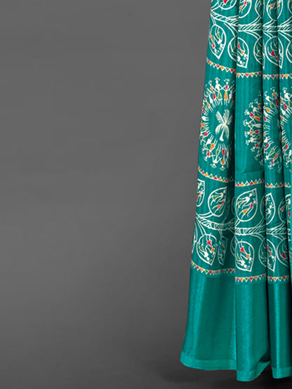 Women's Dola Silk Blue Printed Designer Saree With Blouse Piece