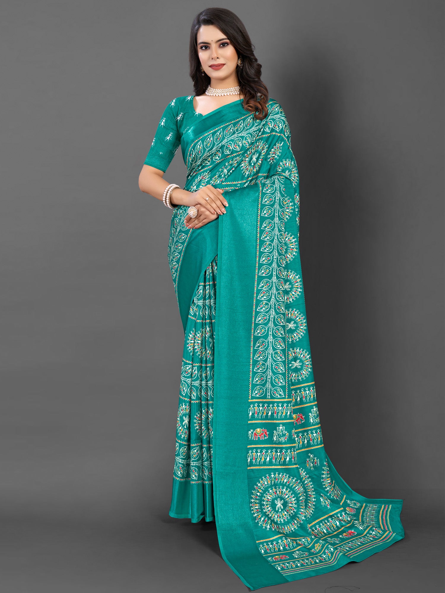 Women's Dola Silk Blue Printed Designer Saree With Blouse Piece