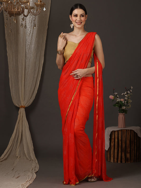 Women's Chiffon Pink Embellished Designer Saree With Blouse Piece