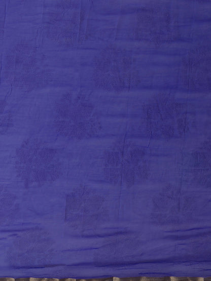 Women's Chiffon Blue Embellished Designer Saree With Blouse Piece