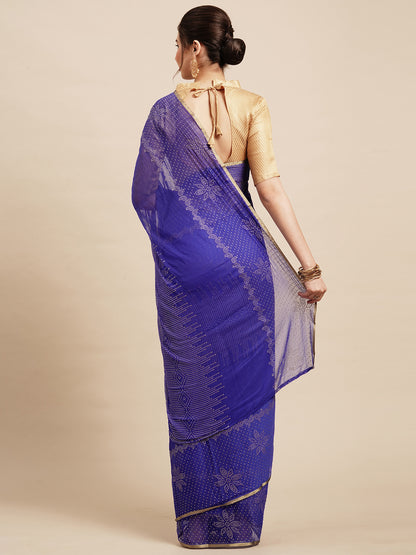Women's Chiffon Blue Embellished Designer Saree With Blouse Piece